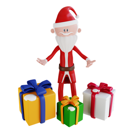 Santa Claus Collect Gift Boxes 3D Illustration