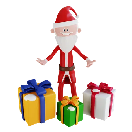 Santa Claus Collect Gift Boxes  3D Illustration