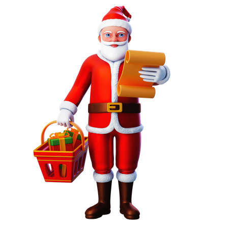 Lista de lectura y regalos de compras de Papá Noel  3D Illustration