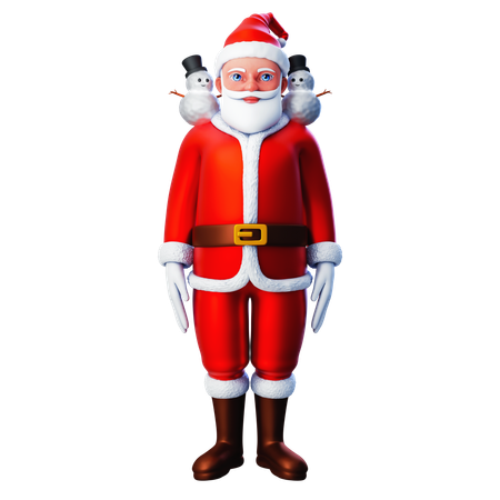 Papá Noel con dos muñecos de nieve en su soldadura  3D Illustration