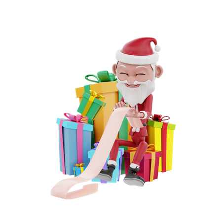 Santa claus counting gifts 3D Illustration