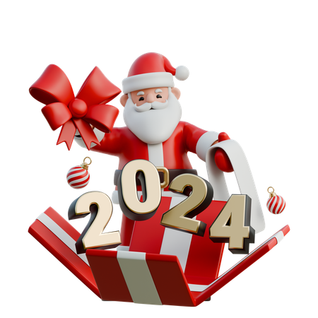 Santa Claus Covering 2024 With Wrapping Paper  3D Illustration