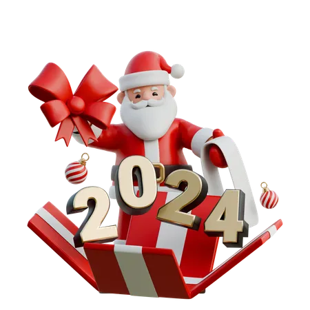 Santa Claus Covering 2024 With Wrapping Paper  3D Illustration