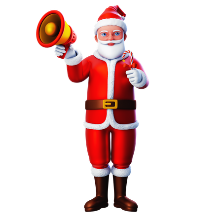 Papá Noel dando dulces navideños mediante altavoz  3D Illustration