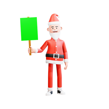 Santa Claus de pie casualmente sosteniendo un cartel de papel verde con la mano derecha  3D Illustration