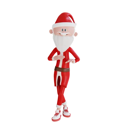 Papá Noel de pie con pose de piernas cruzadas  3D Illustration