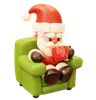 Santa Claus Drinks Hot Chocolate Sitting on Armchair