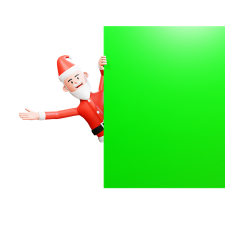 Papá Noel asomando desde detrás de una pancarta de pantalla verde  3D Illustration