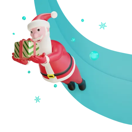 Santa Claus Floating With Gift  3D Illustration