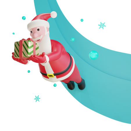 Santa Claus Floating With Gift  3D Illustration