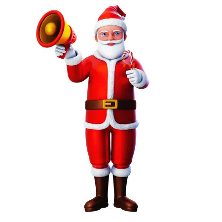 Santa Claus Giving Christmas Candy Using Loudspeaker  3D Illustration