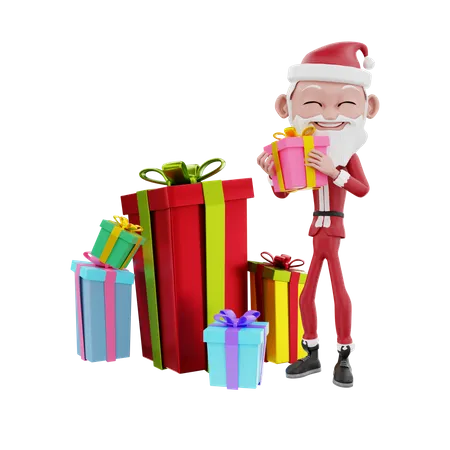 Santa claus giving christmas gift  3D Illustration
