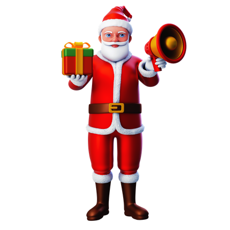 Santa Claus Giving Christmas Gift Box Using Loudspeaker  3D Illustration