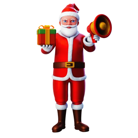 Santa Claus Giving Christmas Gift Box Using Loudspeaker  3D Illustration
