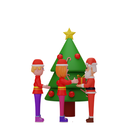 Santa Claus giving Christmas gift to girl  3D Icon