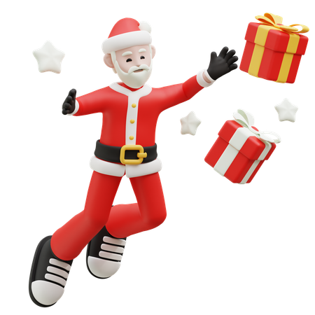 Santa Claus Giving Christmas Gifts  3D Illustration