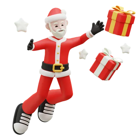 Santa Claus Giving Christmas Gifts  3D Illustration