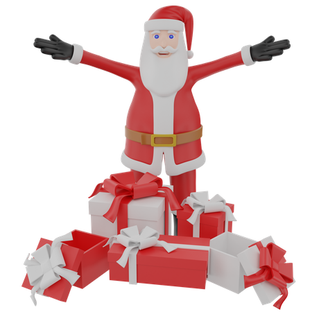 Santa claus giving Christmas with gift box  3D Illustration