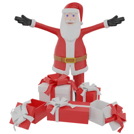 Santa claus giving Christmas with gift box  3D Illustration