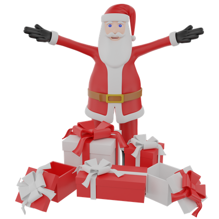 Santa claus giving Christmas with gift box 3D Illustration