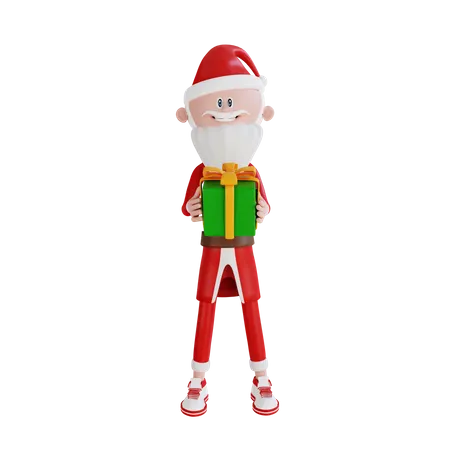 Santa Claus Giving Gift Box  3D Illustration