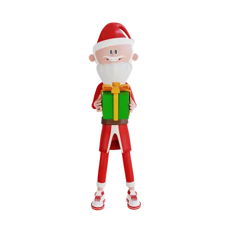 3 D Santa Claus Character Carrying A Gift High Resolution 3D Illustration