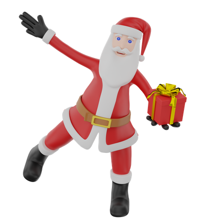 Santa Claus Giving Gift Box 3D Illustration
