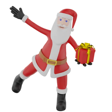 Santa Claus Giving Gift Box  3D Illustration