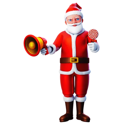 Santa Claus Giving Lolipop Using Loudspeaker  3D Illustration