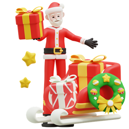 Santa Claus Giving Surprise Gift  3D Illustration