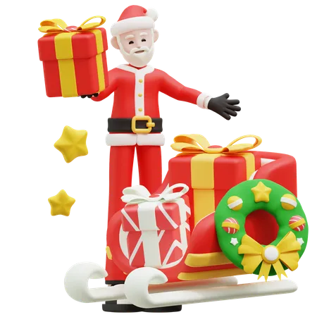 Santa Claus Giving Surprise Gift  3D Illustration