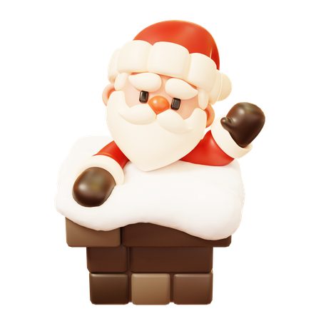 Santa Claus Greeting in Chimney  3D Icon