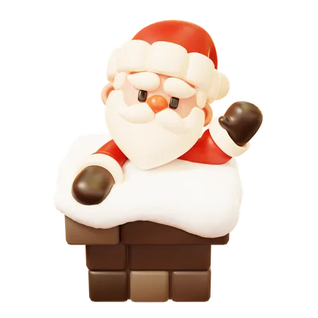 Santa Claus Greeting in Chimney  3D Icon