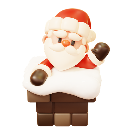 Santa Claus Greeting in Chimney  3D Icon