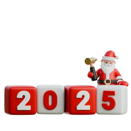 Santa Claus Hammering In The 5 For 2025  3D Illustration