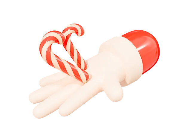 Santa Claus Hand With Candy Cane 3D Icon
