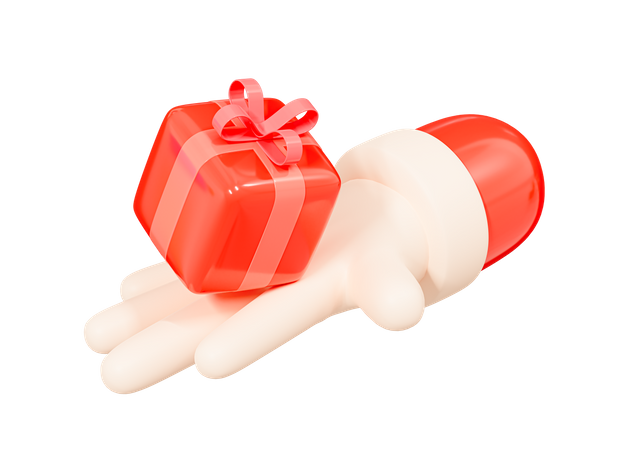 Santa Claus Hand With Gift Box  3D Icon