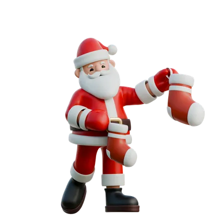 Santa Claus Hanging Stocking  3D Illustration