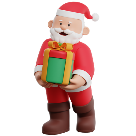 Santa Claus Holding A Gift  3D Illustration