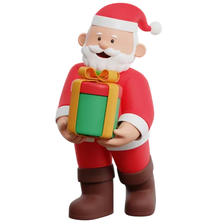 Santa Claus Holding A Gift  3D Illustration