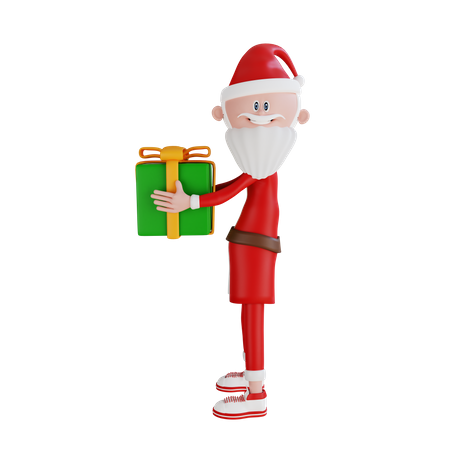 Santa Claus Holding A Gift Box  3D Illustration