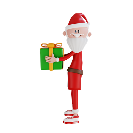 Santa Claus Holding A Gift Box 3D Illustration