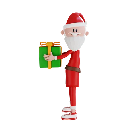 3 D Santa Claus Character Carrying A Gift Side View High Resolution 3D Illustration