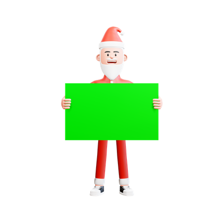 Santa Claus holding a green banner with both hands in front of his body 3D Illustration