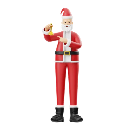 Santa Claus Holding A Small Bell  3D Illustration