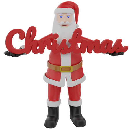 Santa claus holding big christmas text  3D Illustration