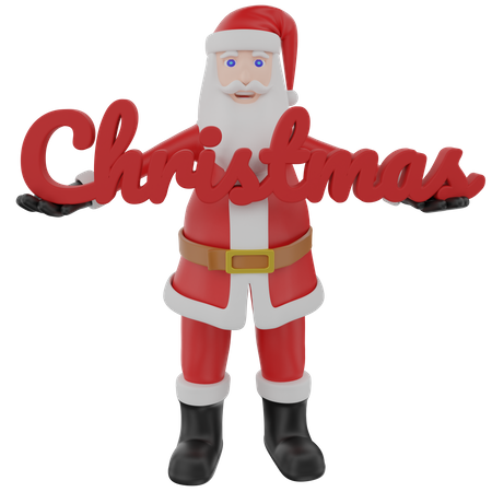 Santa claus holding big christmas text 3D Illustration