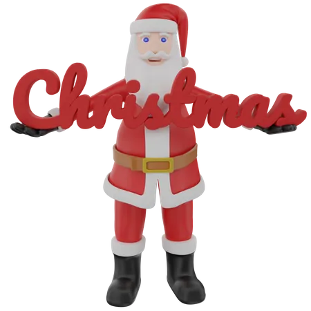 Santa claus holding big christmas text  3D Illustration