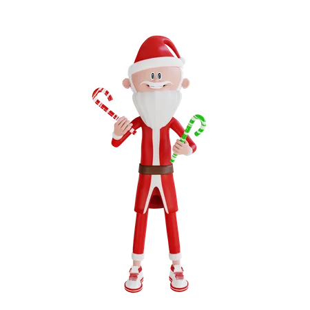 Santa Claus Holding Candies  3D Illustration