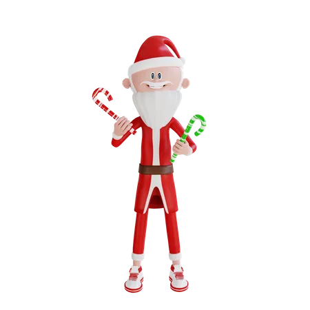 3 D Santa Claus Character Carriying 2 Candies High Resolution 3D Illustration